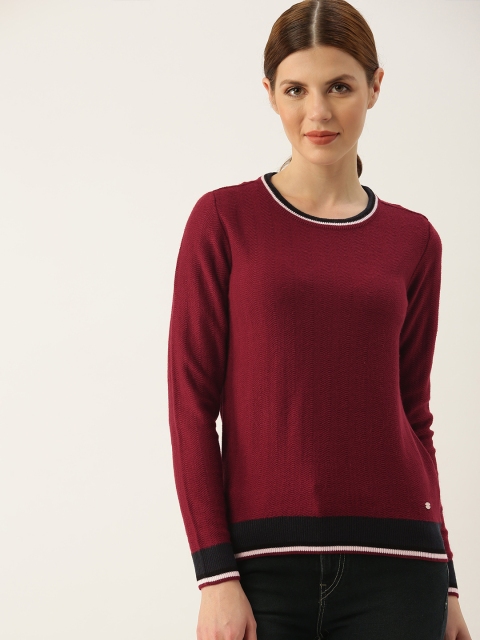 

Allen Solly Woman Maroon Self Design Sweater