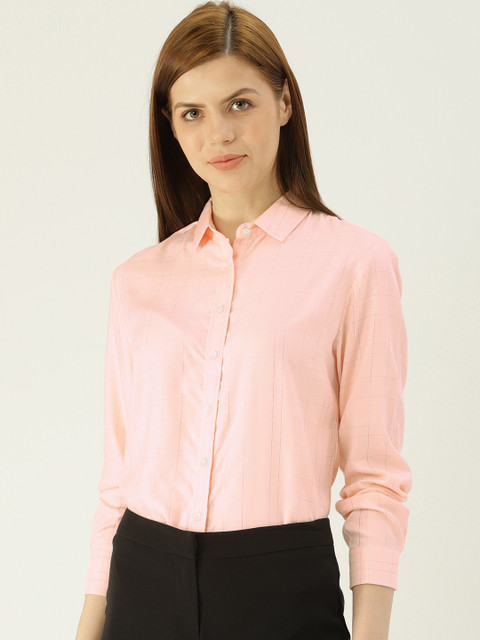 

Allen Solly Woman Women Pink & Silver-Toned Regular Fit Checked Casual Shirt