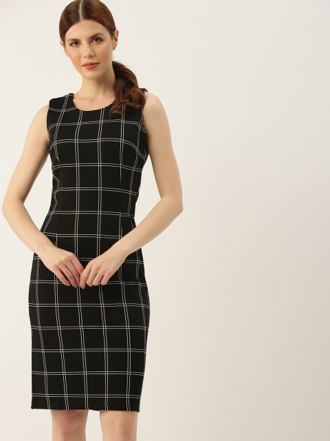 

Allen Solly Woman Black & Off-White Checked Sheath Dress