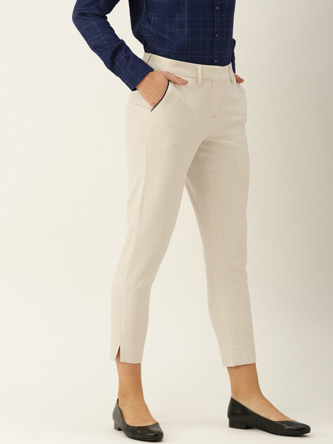 

Allen Solly Woman Off-White Slim Fit Solid Formal Regular Cropped Trousers