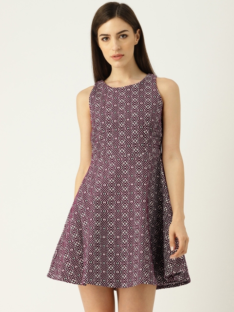 

Allen Solly Woman Magenta & White Self Design Fit and Flare Dress