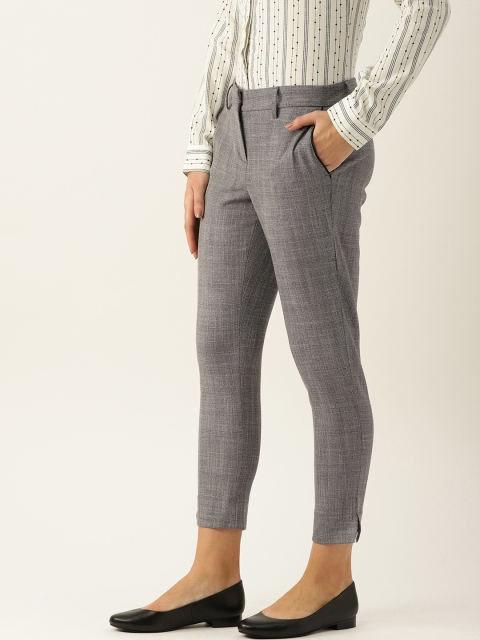 

Allen Solly Woman Grey Slim Fit Self Checked Forma Regular Cropped Trousers