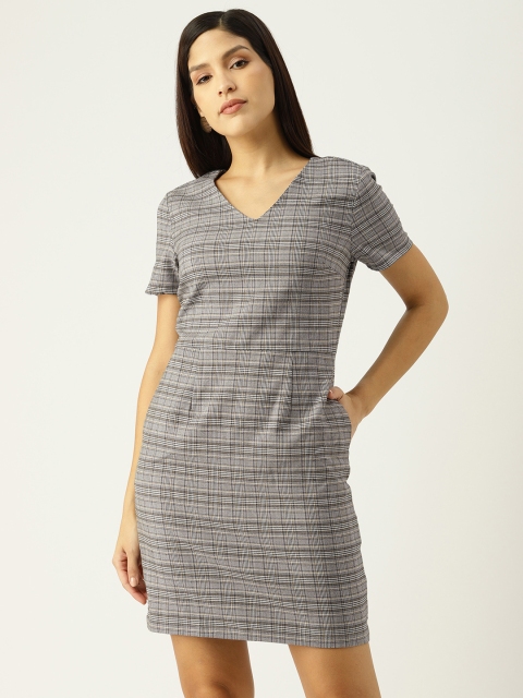 

Allen Solly Woman Grey & Black Checked Sheath Dress