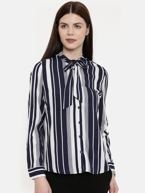 

Vero Moda Women Navy Blue & White Regular Fit Striped Casual Shirt