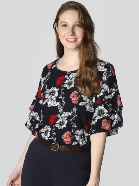

Vero Moda Women Navy Blue & White Floral Printed Top