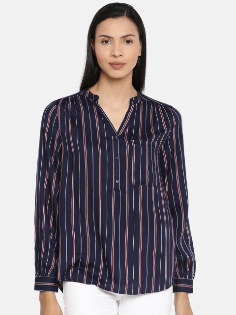 

Vero Moda Women Navy Blue & Red Regular Fit Striped Casual Shirt