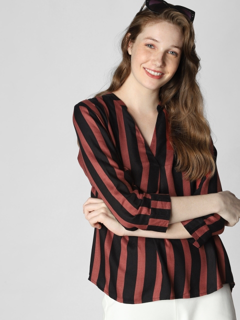 

Vero Moda Women Black & Rust Brown Striped Top