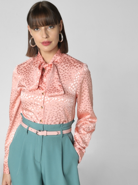 

Vero Moda Women Peach-Coloured Self Design Shirt Style Top