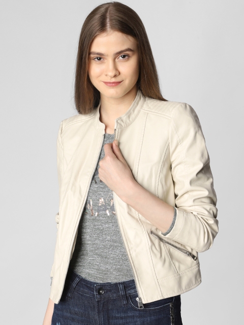 

Vero Moda Women Beige Solid Biker Jacket