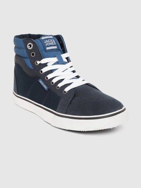 

Jack & Jones Men Navy Solid Mid-Top Sneakers, Navy blue