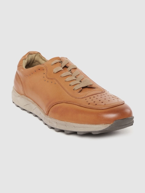 

Jack & Jones Men Tan Brown Leather Perforated Sneakers