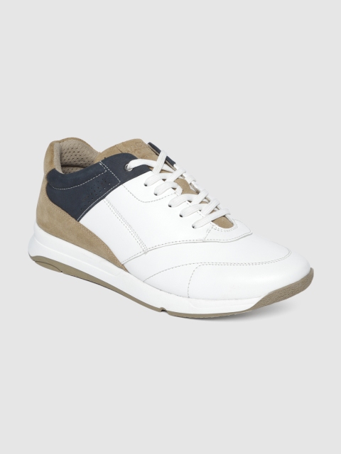 

Jack & Jones Men White & Khaki Brown Colourblocked Leather Sneakers