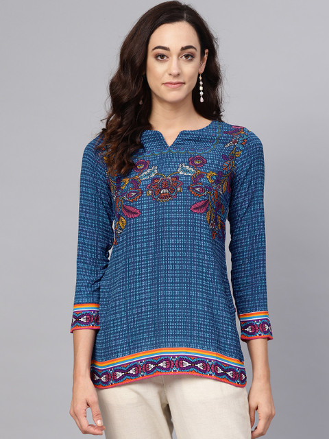 

Biba Women Blue & Pink Printed Straight Kurti