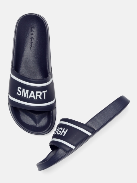 

Mast & Harbour Men Navy Blue Printed Sliders
