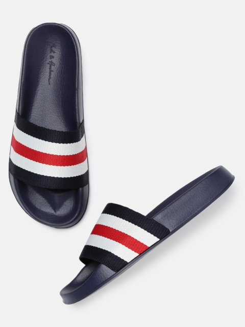 

Mast & Harbour Men Navy Blue & White Colourblocked Sliders