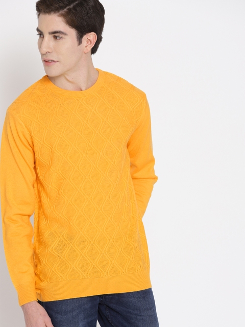 

Harvard Men Yellow Self Design Sweater