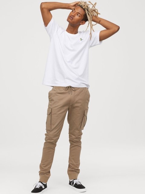 

H&M Men Beige Solid Cotton Cargo Joggers