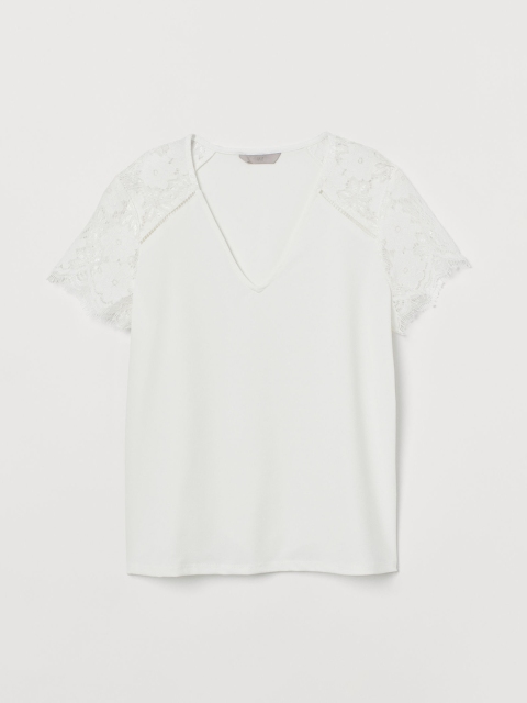 

H&M Women White Solid Top with lace sleeves