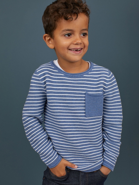 

H&M Boys Blue Striped Textured-Knit Jumper