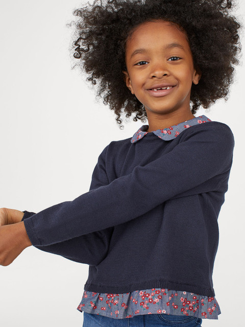 

H&M Kids Blue Solid Jumper with a Collar
