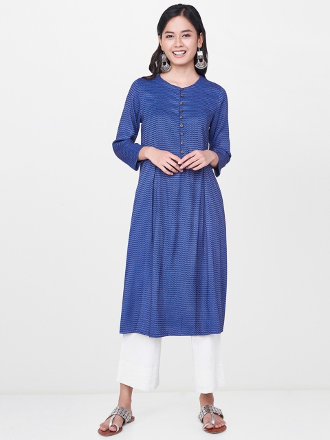 

Global Desi Women Blue Woven Design Straight Kurta