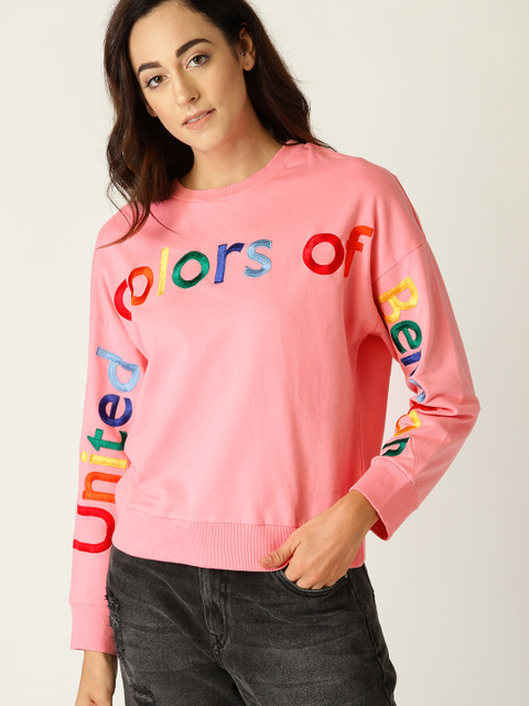 

United Colors of Benetton Women Pink Embroidered Sweatshirt