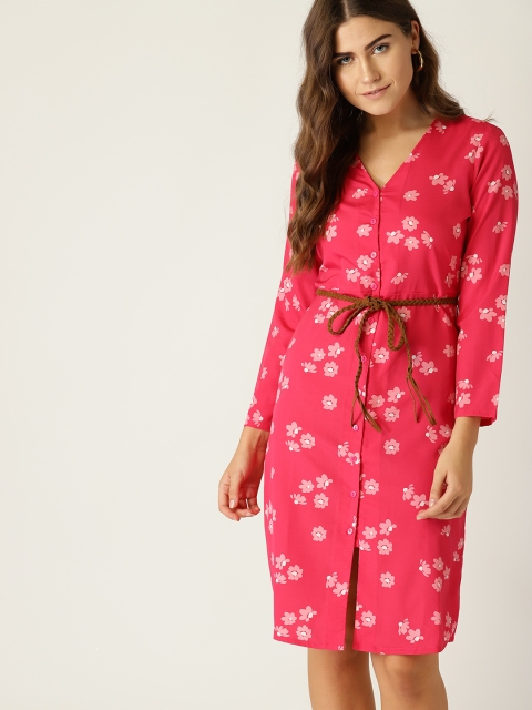 

United Colors of Benetton Women Pink Floral Print A-Line Dress