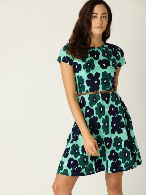 

United Colors of Benetton Women Green & Navy Fit & Flare Dress