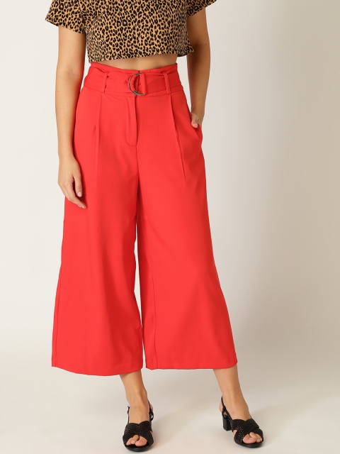 

United Colors of Benetton Women Red Solid Cropped Parallel Trousers