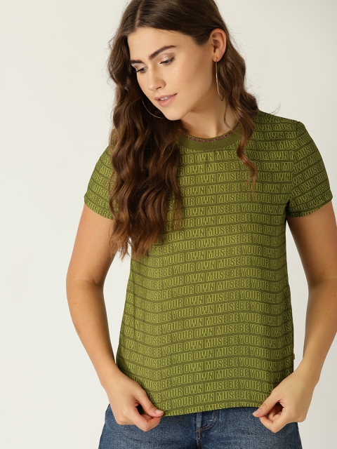 

United Colors of Benetton Women Green Printed Top