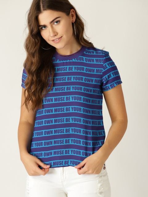 

United Colors of Benetton Women Blue Printed Top