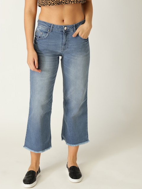 

United Colors of Benetton Women Blue Flared Mid-Rise Clean Look Cropped Stretchable Jeans