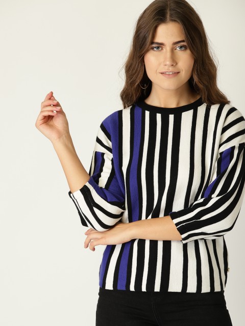 

United Colors of Benetton Women White & Black Striped Sweater