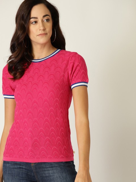 

United Colors of Benetton Women Fuchsia Pink Self Design Sweater