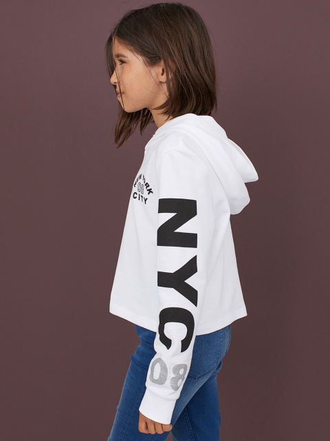 

H&M Girls White Printed Hooded Sweatshirt