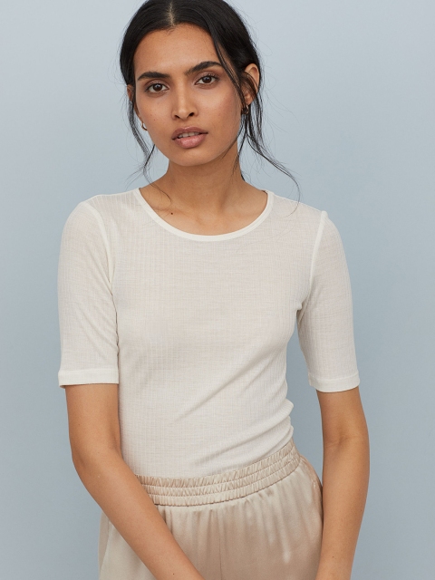 

H&M White Silk-blend T-shirt