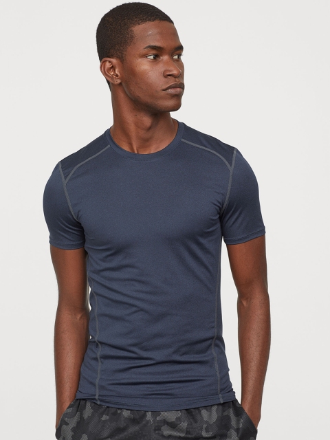 

H&M Men Blue Solid Short-Sleeved Sports T-shirt