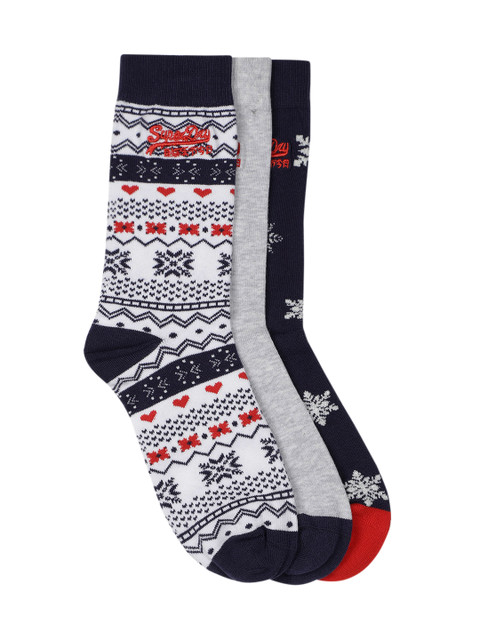 

Superdry Women Pack of 3 XMAS NOVELTY Calf Length Socks, Blue