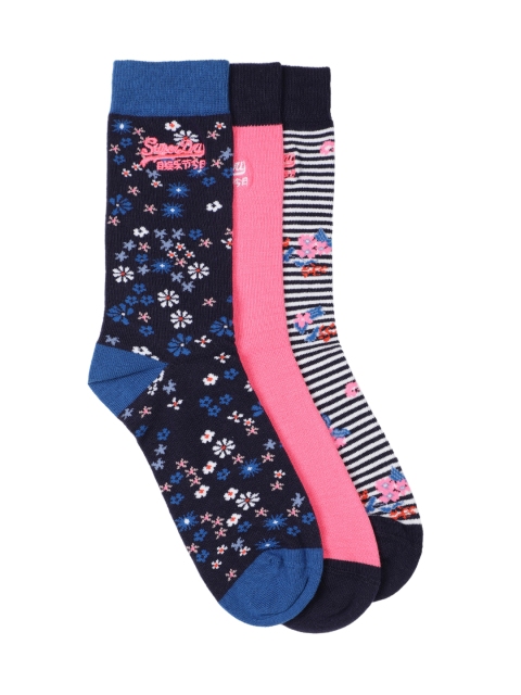 

Superdry Women Pack of 3 BELLA DITSY Calf Length Socks, Navy blue