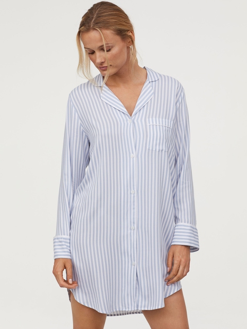 

H&M Women Blue & White Patterned Nightshirt 0756415001