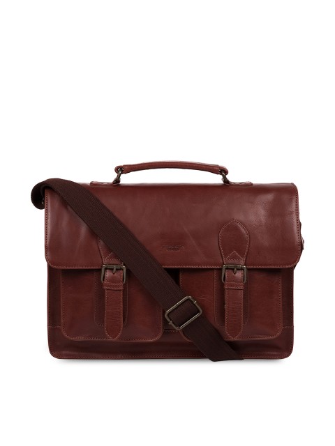 

PURE LUXURIES LONDON Men Brown Conkca Collection Genuine Leather Pinter Laptop Bag