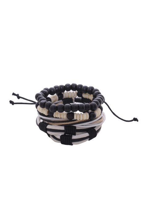 

Dare by Voylla Men Black & White Leather Handcrafted Wraparound Bracelet