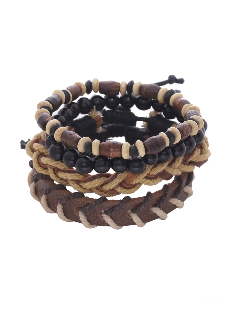 

Dare by Voylla Men Brown & Black Leather Handcrafted Wraparound Bracelet