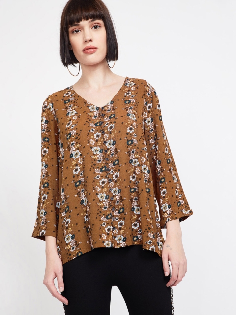 

CODE by Lifestyle Women Brown Floral Print High-Low Top