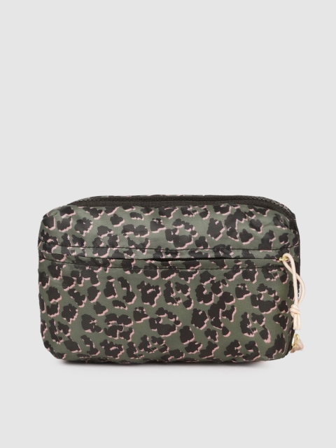 

Accessorize Olive Green & Black Printed Makeup Pouch