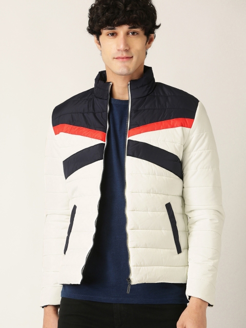 

United Colors of Benetton Men White & Navy Blue Colourblocked Quilted Jacket