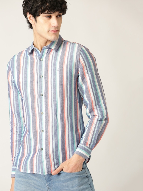 

United Colors of Benetton Men Blue & White Slim Fit Striped Casual Shirt