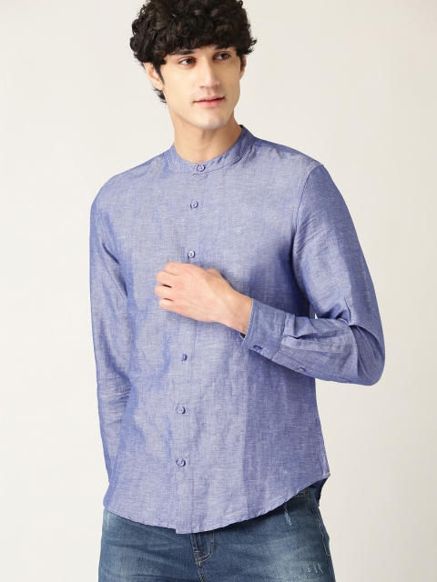 

United Colors of Benetton Men Blue Slim Fit Solid Linen Casual Shirt