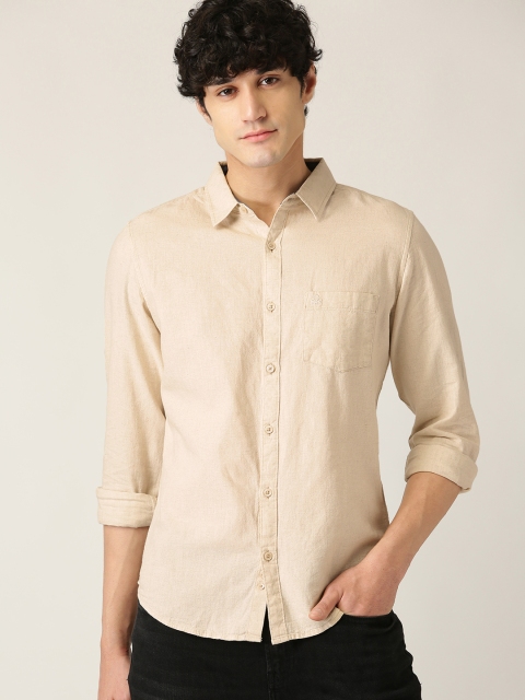 

United Colors of Benetton Men Cream-Coloured Slim Fit Solid Casual Shirt