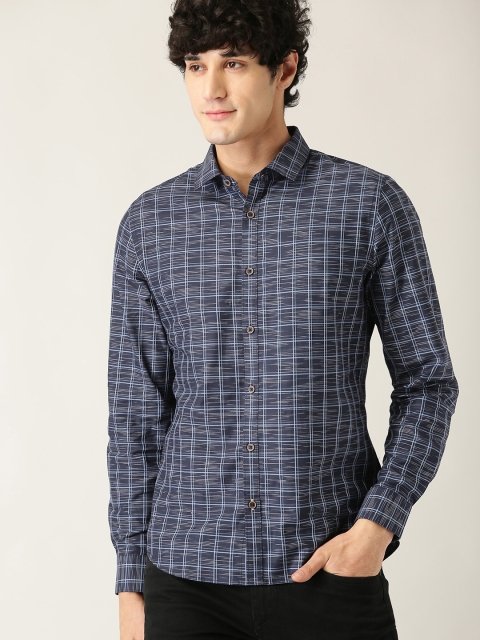 

United Colors of Benetton Men Navy Slim Fit Checked Casual Shirt, Navy blue